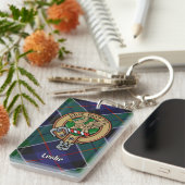 Clan Leslie Wappen über Jagd Tartan Schlüsselanhänger (Vorderseite rechts)