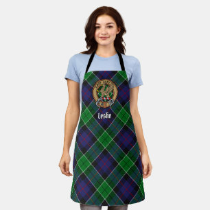 Clan Leslie Wappen über Jagd Tartan Schürze