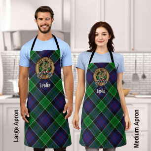 Clan Leslie Wappen über Jagd Tartan Schürze