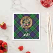 Clan Leslie Wappen über Jagd Tartan Serviette (Beispiel)