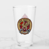 Clan Leslie Wappen über Red Tartan Glas (Vorderseite)