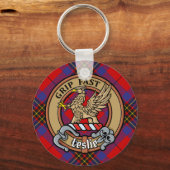 Clan Leslie Wappen über Red Tartan Schlüsselanhänger (Vorderseite)