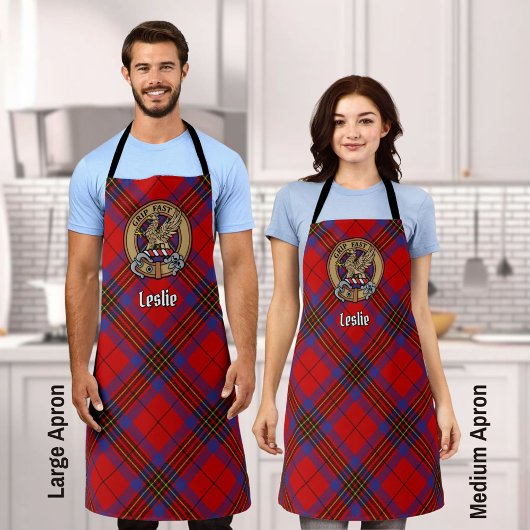 Clan Leslie Wappen über Red Tartan Schürze
