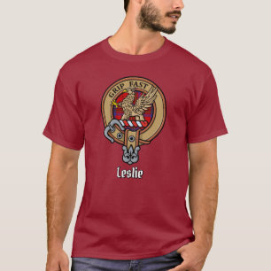 Clan Leslie Wappen über Red Tartan T-Shirt
