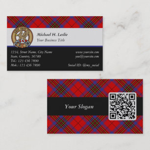 Clan Leslie-Wappen über rotem Tartan Visitenkarte