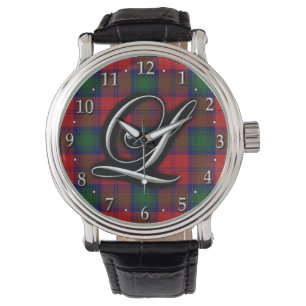 Clan Lindsay Lindsey Letter L Monogram Tartan Armbanduhr