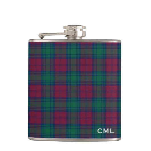 Clan Lindsay Tartan Mit Monogramm Flachmann (Vorderseite)