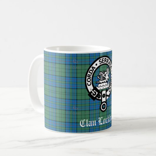 Clan Lockhart Wappen Abzeichen & Tartan Kaffeetasse (Vorderseite Links)