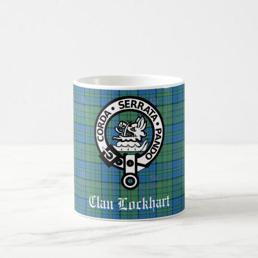 Clan Lockhart Wappen Abzeichen & Tartan Kaffeetasse (Mittel)