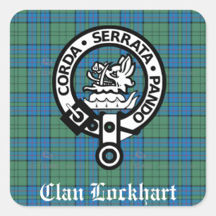 Clan Lockhart Wappen Abzeichen & Tartan Quadratischer Aufkleber