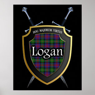 Clan Logan Tartan Scottish Shield & Schwerter Poster