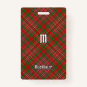 Clan MacAlister Tartan Abzeichen Ausweis (Vorderseite)