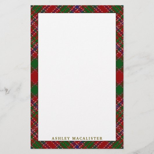 Clan MacAlister Tartan Kariert Briefpapier (Vorderseite)