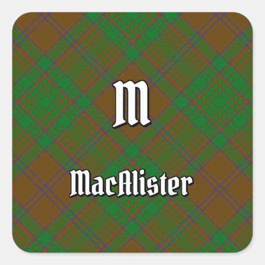 Clan MacAlister von Glenbarr Jagd Tartan Quadratischer Aufkleber (Vorderseite)