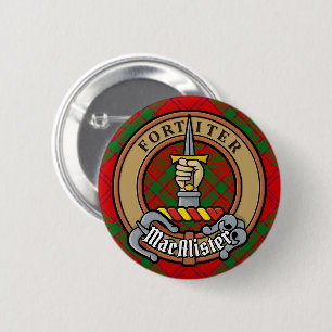 Clan MacAlister von Glenbarr Wappen über Tartan Button