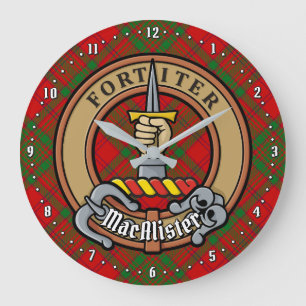 Clan MacAlister von Glenbarr Wappen über Tartan Große Wanduhr
