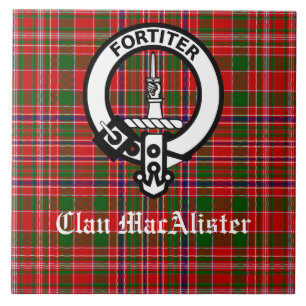 Clan MacAlister Wappen Abzeichen und Tartan Fliese