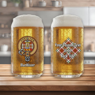 Clan MacAlister-Wappen über Dress Tartan Dosenglas