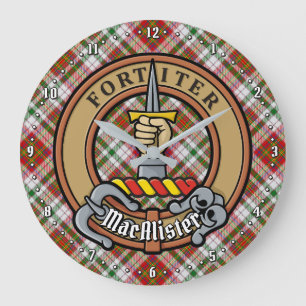 Clan MacAlister Wappen über Dress Tartan Große Wanduhr