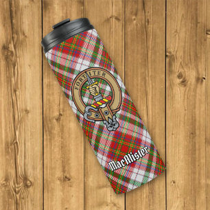 Clan MacAlister Wappen über Dress Tartan Thermosbecher