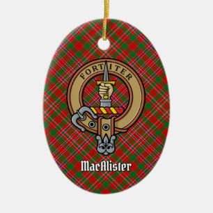 Clan MacAlister Wappen über Tartan Keramik Ornamen Ornament