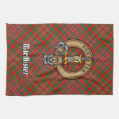 Clan MacAlister Wappen über Tartan Küchentuch (Horizontal)