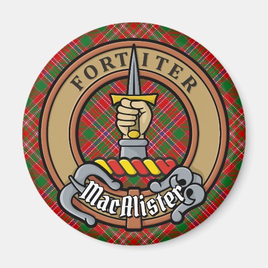 Clan MacAlister Wappen über Tartan Magnet (Vorne)