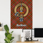Clan MacAlister Wappen über Tartan Poster (Heimbüro)