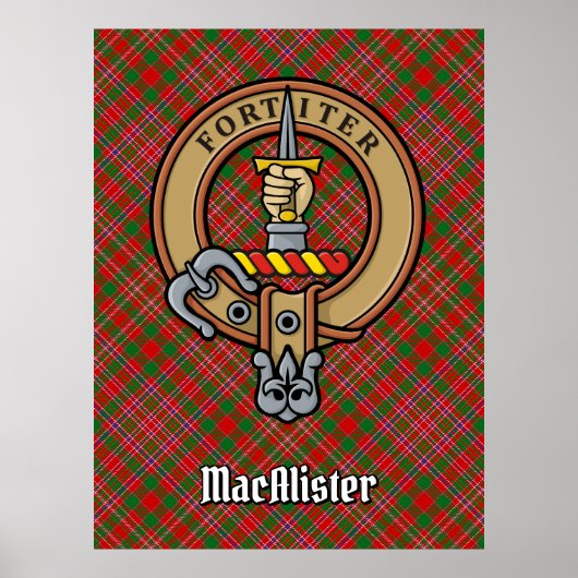 Clan MacAlister Wappen über Tartan Poster (Vorne)