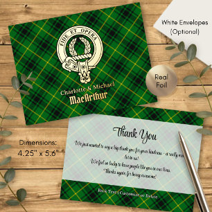 Clan MacArthur-Wappen über Tartan Folie Einladungspostkarte
