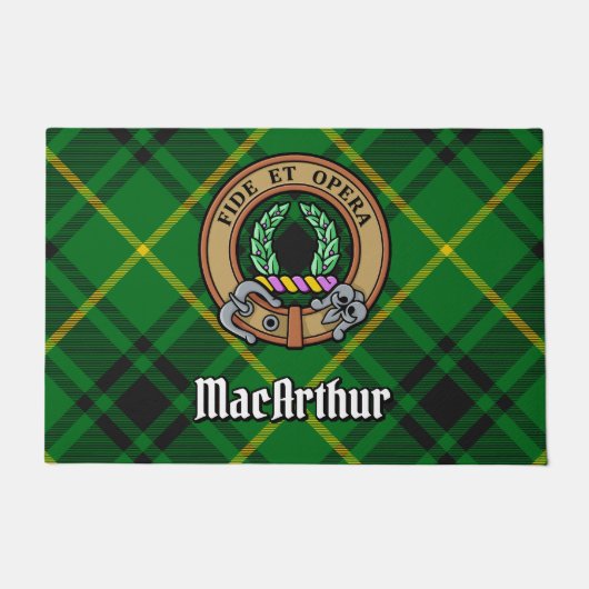 Clan MacArthur Wappen über Tartan Fußmatte (Vorderseite)