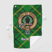 Clan MacArthur Wappen über Tartan Golfhandtuch (Insitu)