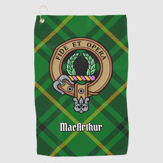 Clan MacArthur Wappen über Tartan Golfhandtuch (Vorderseite)