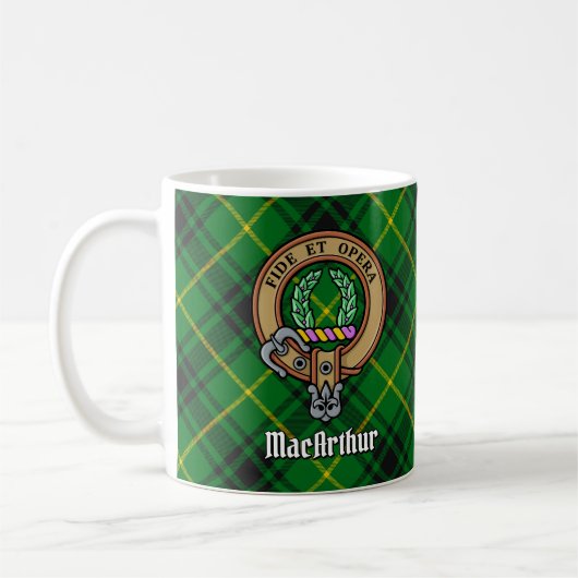 Clan MacArthur Wappen über Tartan Kaffeetasse (Links)