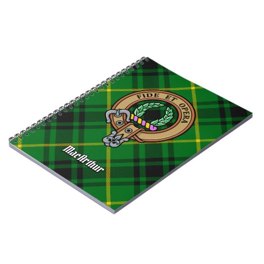 Clan MacArthur Wappen über Tartan Notizblock (Linke Seite)