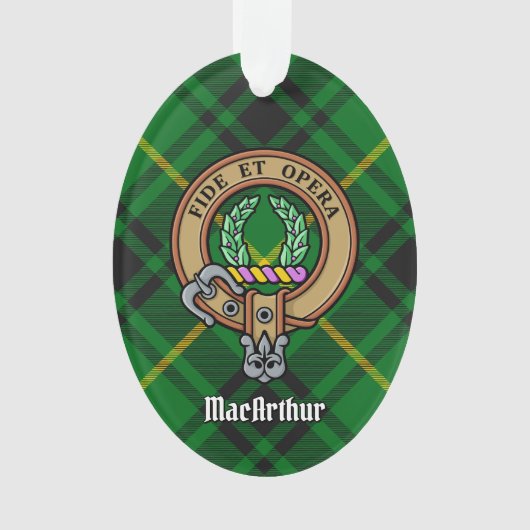 Clan MacArthur Wappen über Tartan Ornament (Vorderseite)