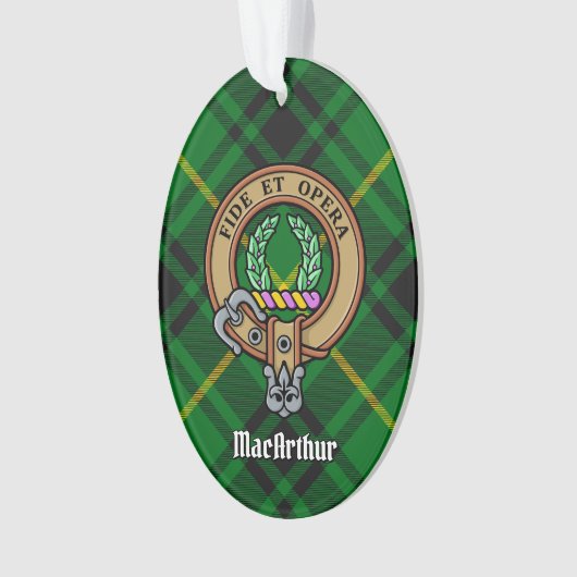 Clan MacArthur Wappen über Tartan Ornament (Vorderseite)