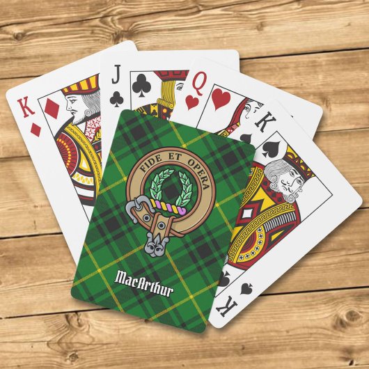 Clan MacArthur Wappen über Tartan Spielkarten