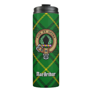 Clan MacArthur Wappen über Tartan Thermosbecher