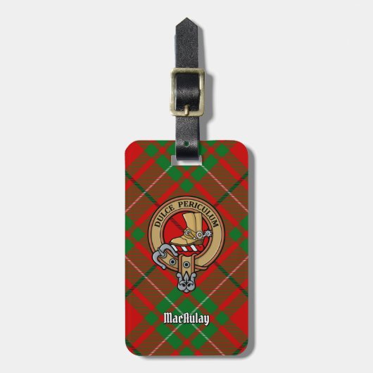 Clan MacAulay Wappen über Tartan Gepäckanhänger (Vorderseite vertikal)