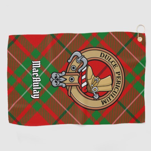Clan MacAulay Wappen über Tartan Golfhandtuch (Horizontal)