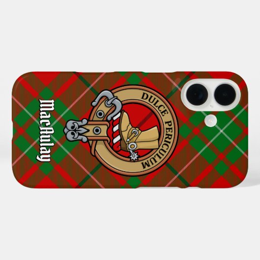 Clan MacAulay Wappen über Tartan iPhone Case (Rückseite (Horizontal))