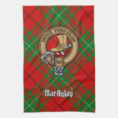 Clan MacAulay Wappen über Tartan Küchentuch (Vertikal)