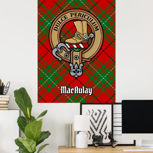 Clan MacAulay Wappen über Tartan Poster (Heimbüro)