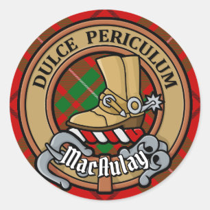 Clan MacAulay Wappen über Tartan Runder Aufkleber