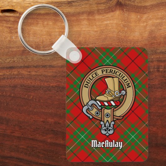 Clan MacAulay Wappen über Tartan Schlüsselanhänger (Vorderseite)