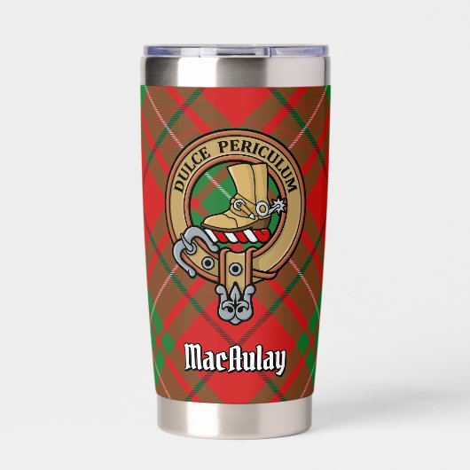 Clan MacAulay Wappen über Tartan Thermobecher (Vorderseite)