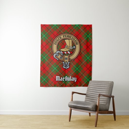 Clan MacAulay Wappen über Tartan Wandteppich (Beispiel)