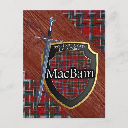Clan MacBain Tartan Sword & Shield Postkarte (Vorderseite)