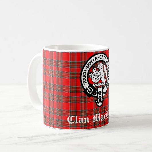 Clan MacBean Wappen Abzeichen & Tartan Kaffeetasse (Vorderseite Links)